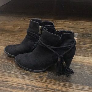 Black fringe ankle booties